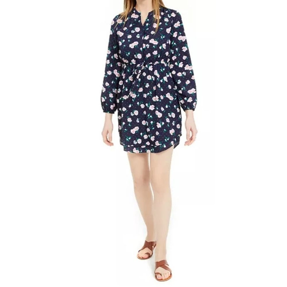 Maison Jules Double Hem Split Neck Floral Dress